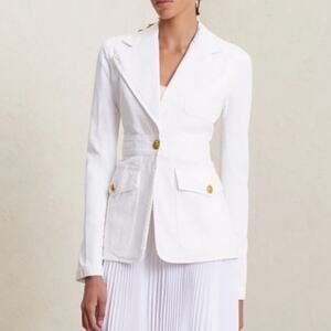 A.L.C. Women’s Amelia II White Denim Collared Gold One Button Blazer Jacket Sz 2